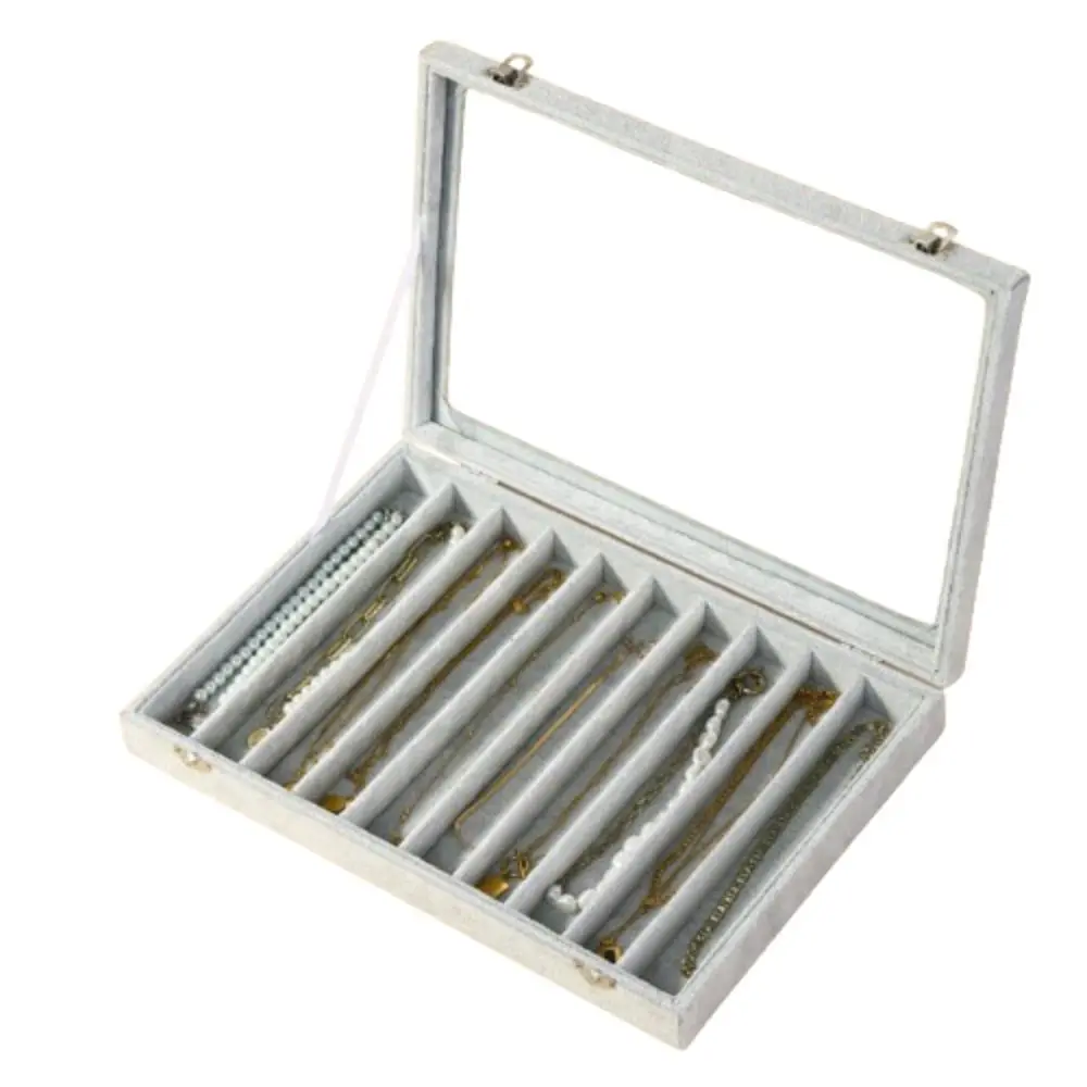 Velvet Fabric Jewelry Storage Tray Wooden Solid Color Long Necklace Box Large Capacity Dust Proof Pendant Display Case