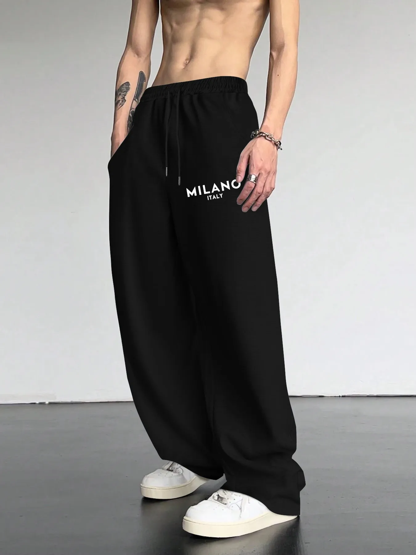 Men's Oversized Straight-Leg Pants Compatible for -4XL Breathable Polyester with Elastic Drawstring Winter Wear