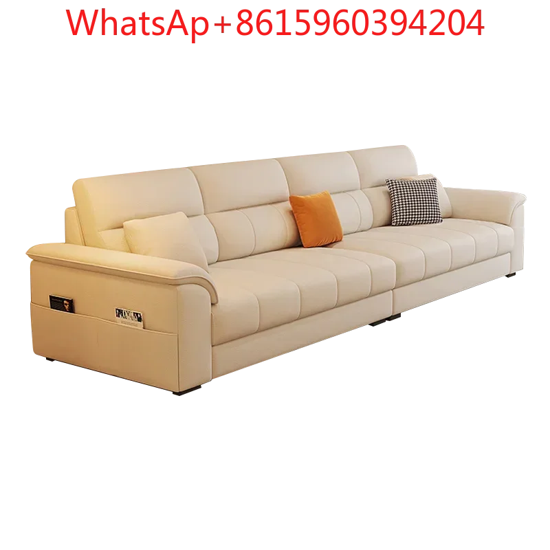 French cream-style cat scratch leather sofa, living room-sized apartment household leather sofa, light luxury straight row sofa