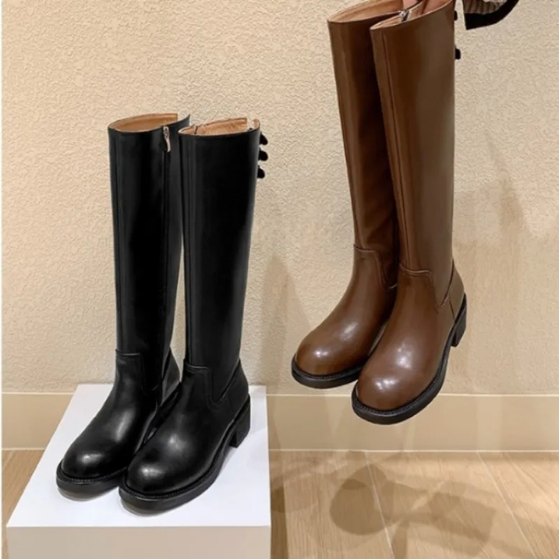 Women's Boots Fashion Belt Buckle Designer Knight Boots Plush Warm Winter Womens Boots Temperament Knee-high Boot Botas Feminina