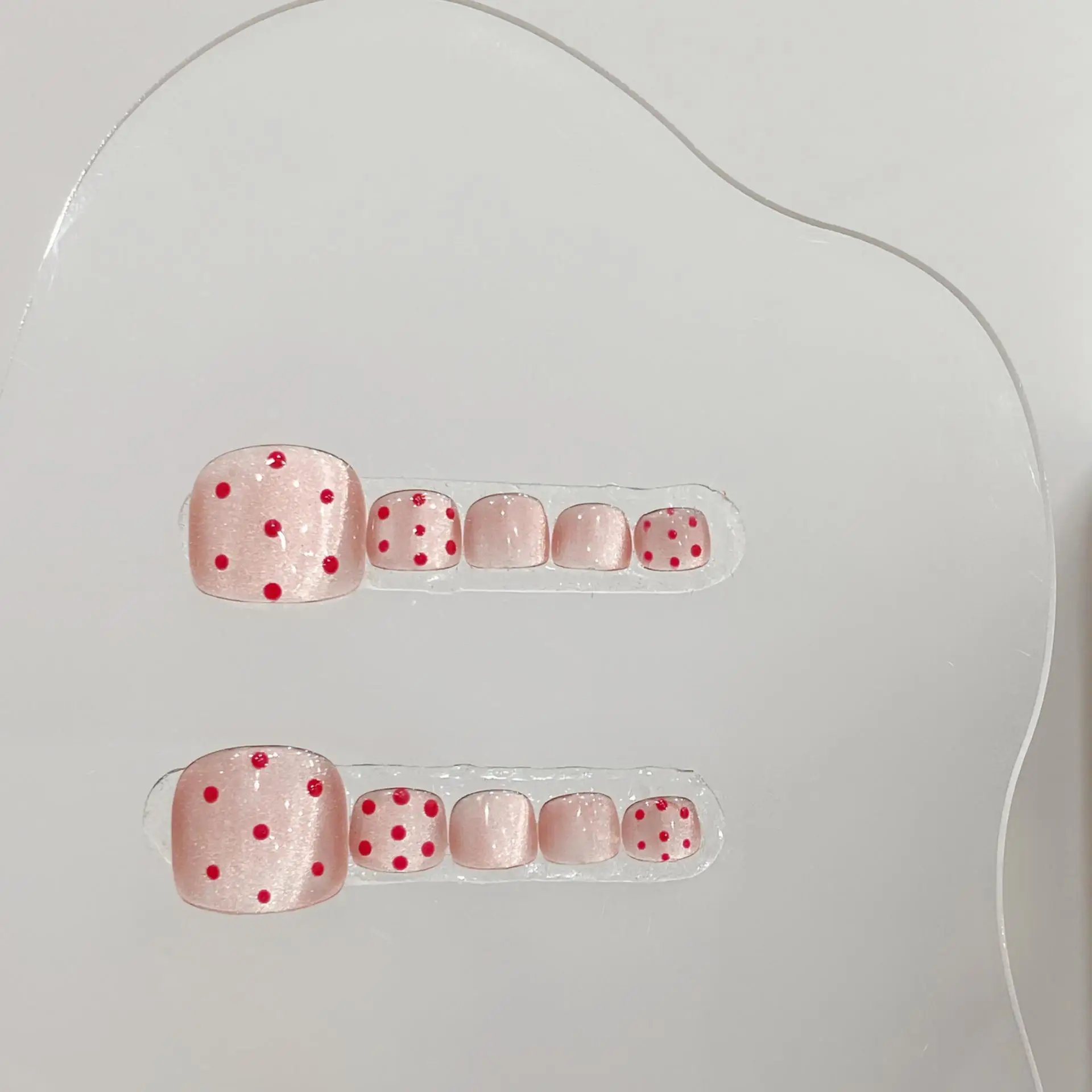 10 pcs Luxury Handmade Press on Nails Short Square PEACH BLOSSOM STILL Design with 4-PIECE Tool Adhesive Nail Glue Tabs