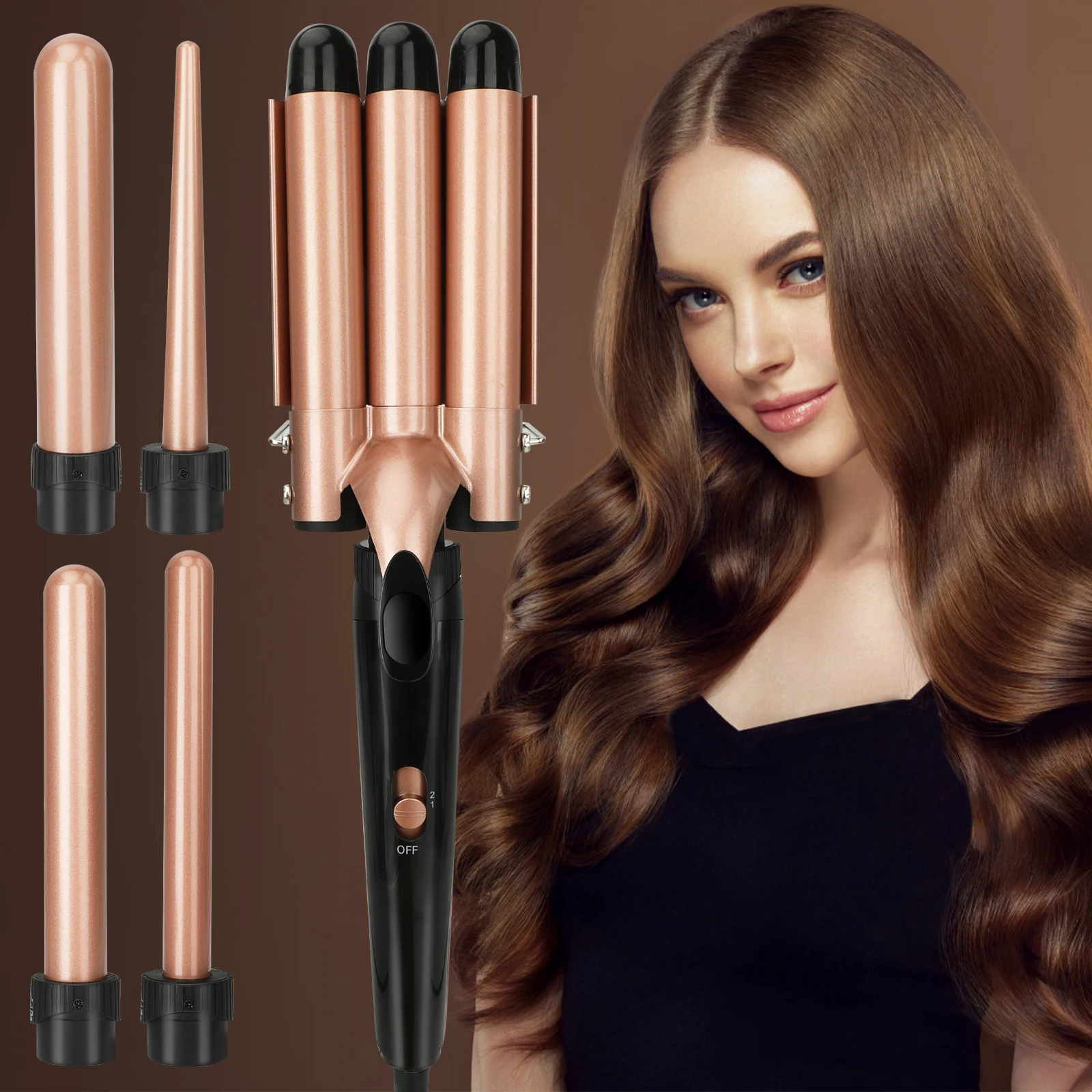 Women's Hair Curler Professional Salon Styling Tool Versatile 5-in-1 Ceramic Wand Fast Heating LCD Display for Daily Use