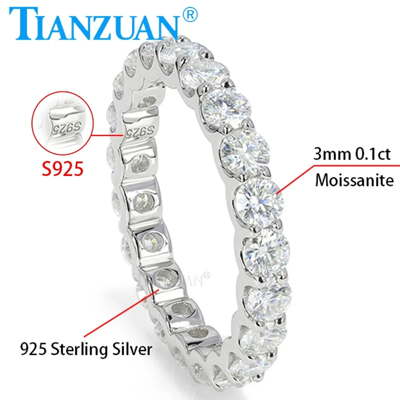 3mm D Color Moissanite Wedding Band Ring 925 Sterling Silver Eternity Band Engagement Rings For Women Jewelry Gifts