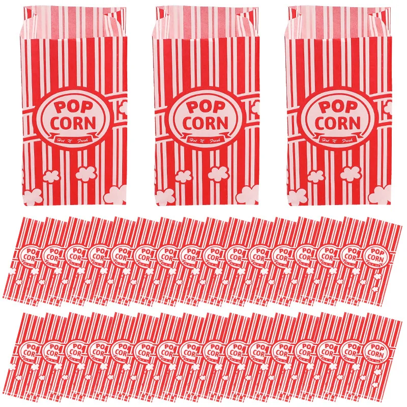 50Pcs Popcorn Packaging Bags Snack Treats Container Bucket Wedding Birthday Party Movie Night Supplies Individual Food Bag Box