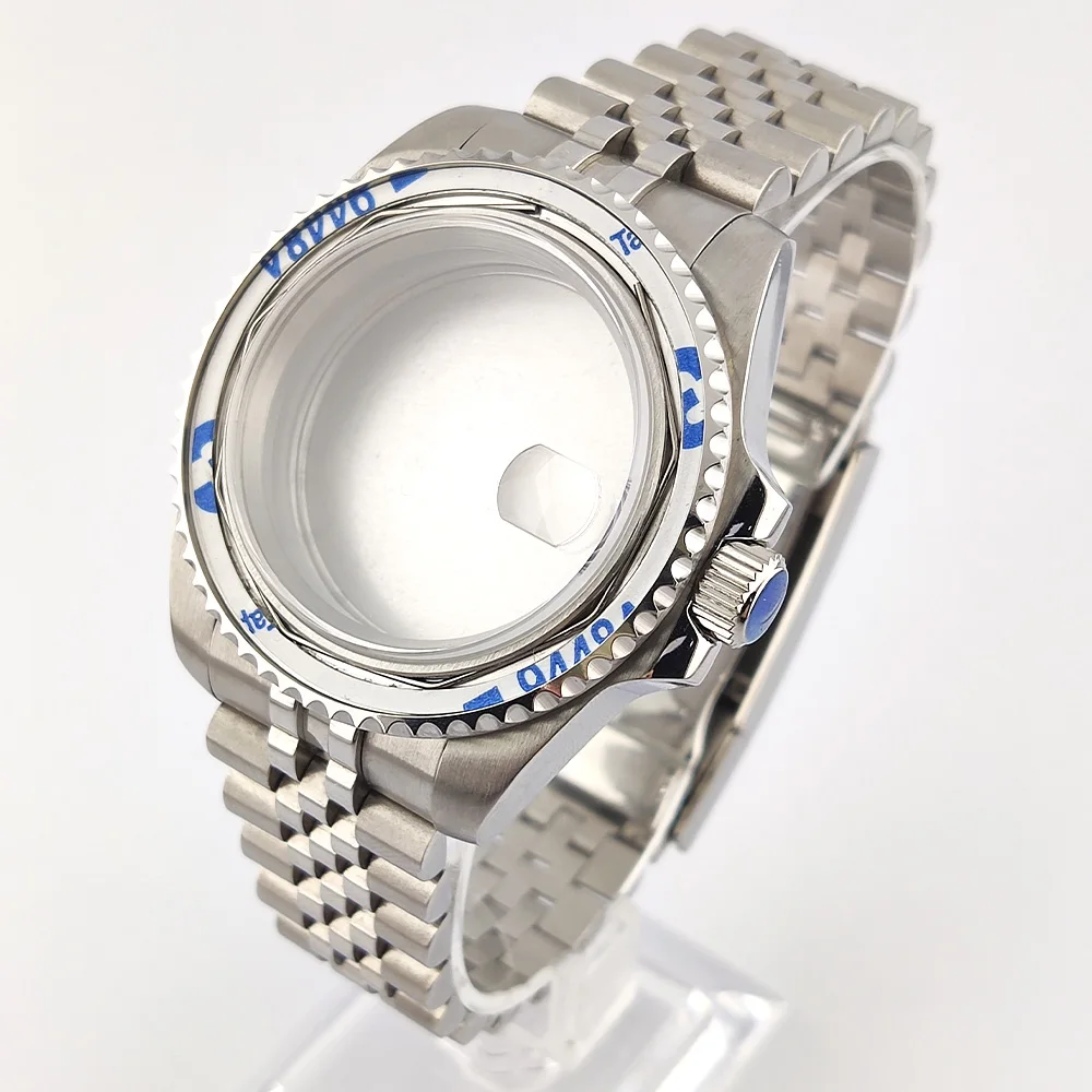 40mm NH35 Case Silvery Stainless Steel Sapphire Glass Waterproof Case 120 Clicks NH35 Case Watch Parts Fits NH35/NH36 Movement