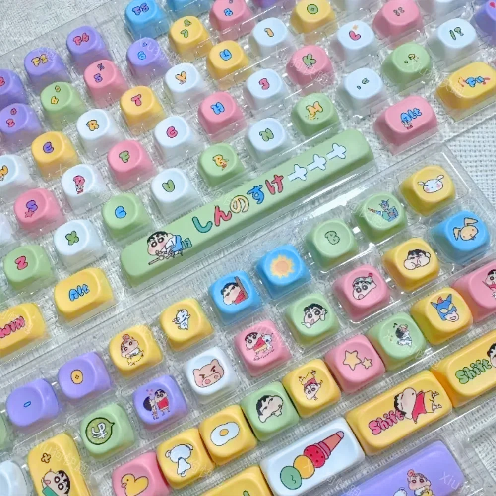 Colorful Cute Crayon MOA Keycap Set PBT 135 Keys Cartoon for MX Switch 60/84/90/104/108 Layout Mechanical Keyboards