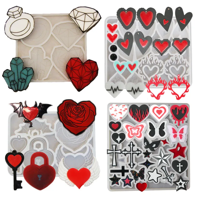 DIY Silicone Resin Mold Shaker Mold Filling Flame of Love Butterfly Star Pendant Mould Jewelry Tools