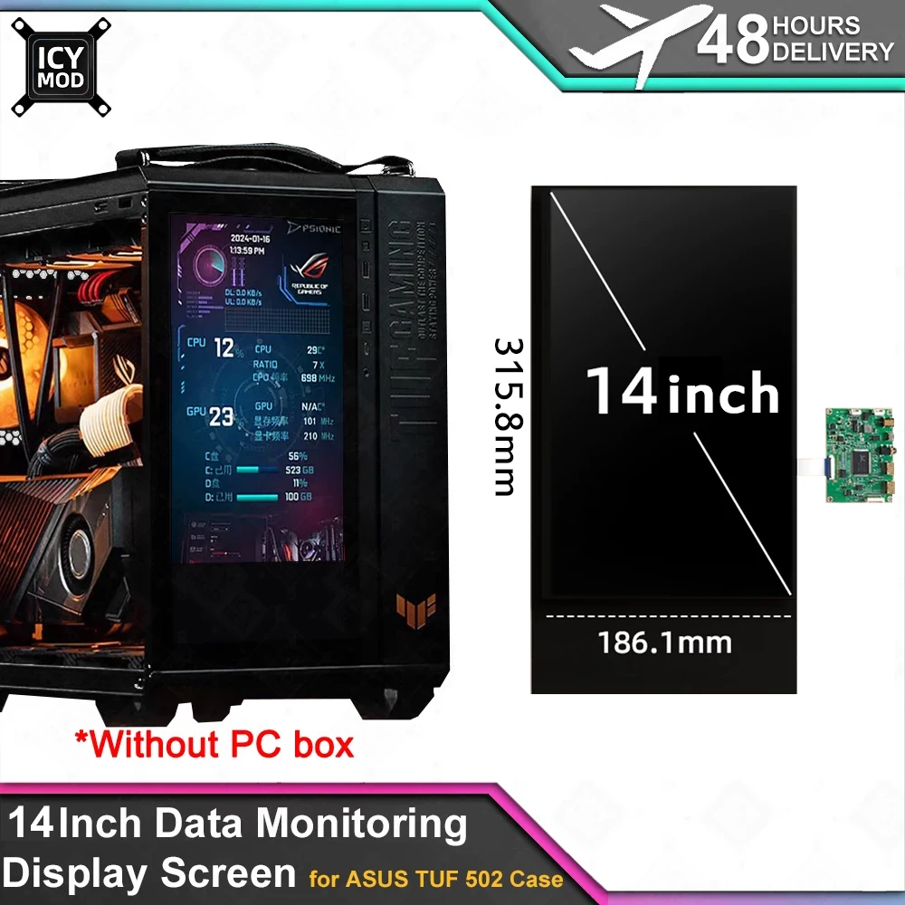 14 Inch PC Data Monitoring Display Screen 1920x1080 Resolution Dynamic Auxiliary Screen for ASUS TUF 502 MOD Without PC Box