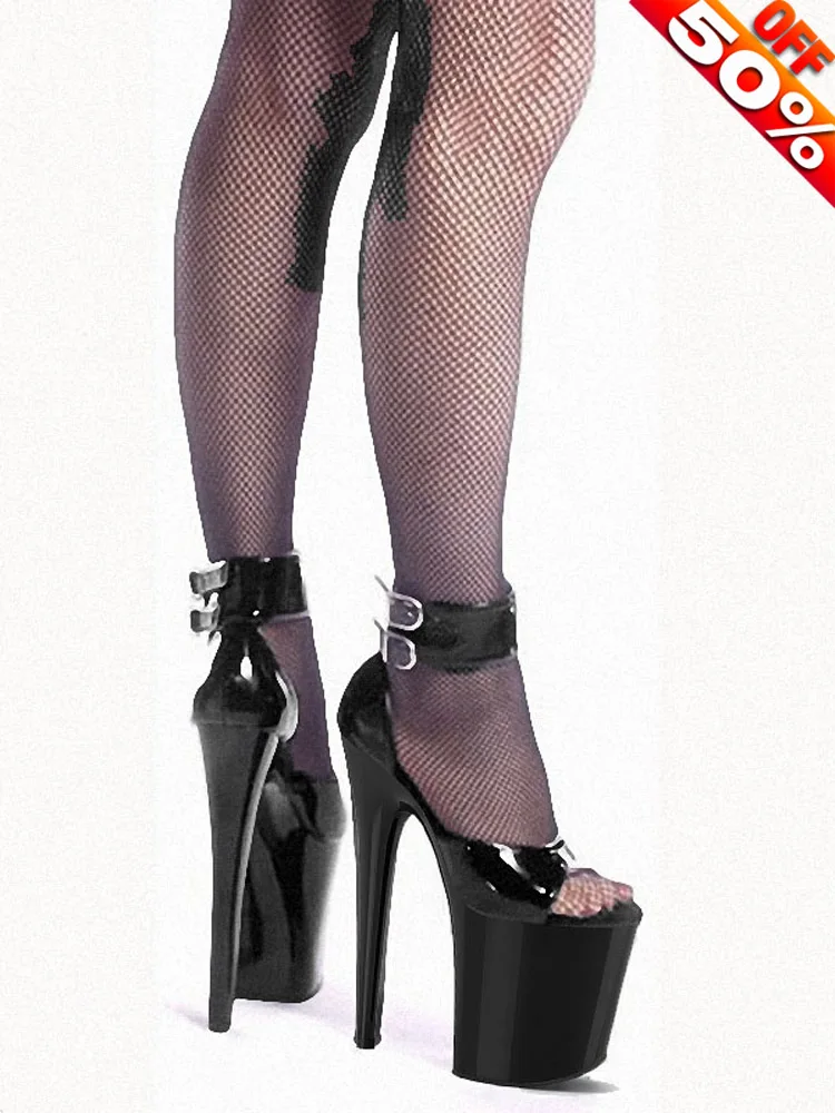 Gothic Sexy Fetish Patent Leather gladiator 8 Inch Heels 26cm Open Toe Platform Exotic Pole Dance Shoes Women Nightclub Stripper