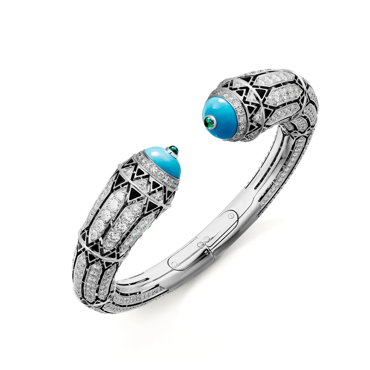 Art Deco Open Cuff Bracelet 925 Sterling Silver Artificial Turquoise Fine Jewelry for Women's Anniversary Gift