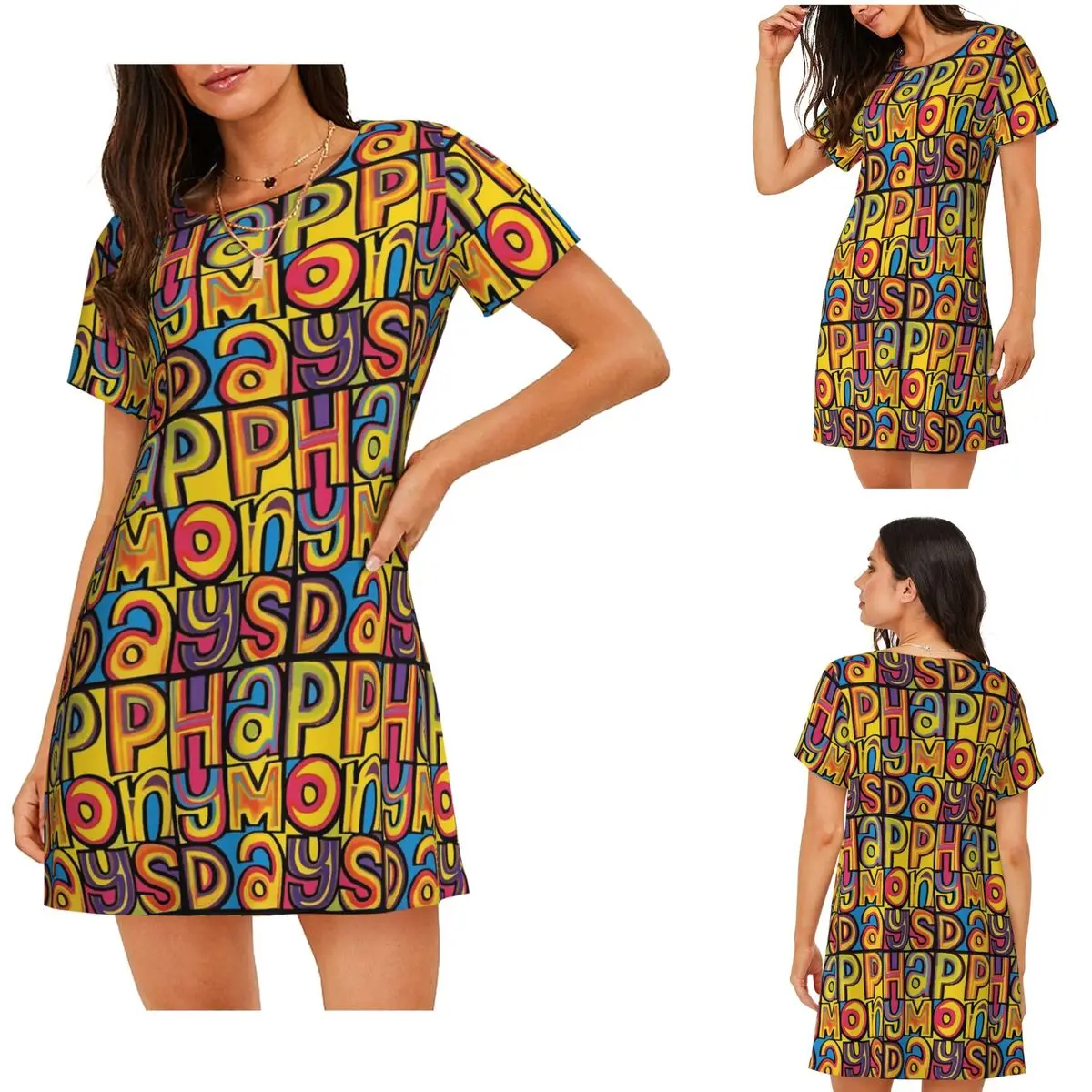 Custom Happy Mondays Short Sleeves Nightdress For Sleeping Sleepshirts Women Short Sleeve Nightgowns Soft Pajama Dress