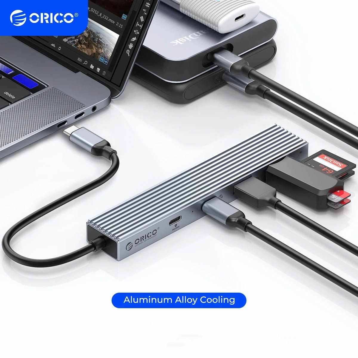 ORICO USB C Hub 4K60Hz Docking Station HDMI-compatible Splitter PD100W With Power Adapter For MacBook Windows Laptop Accessories