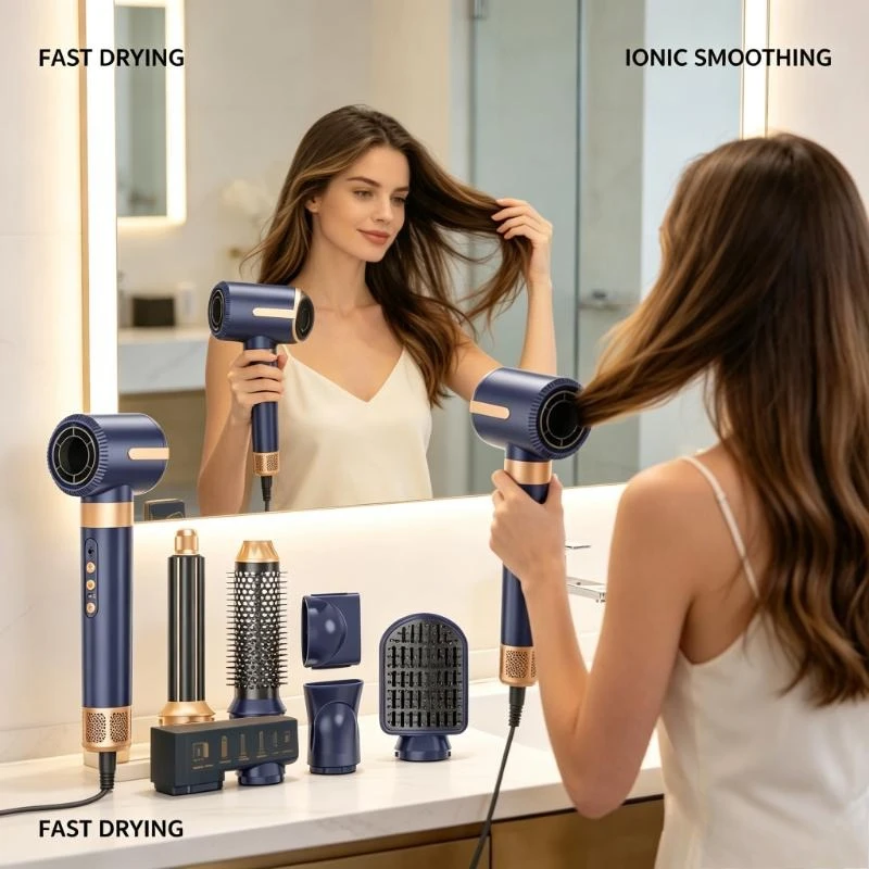 7 In 1 MultiFunction Hair Dryer Brush Brushless High Speed Ionic Blow Dryer Diffuser Hot Air Styling Comb Auto Hair Curler