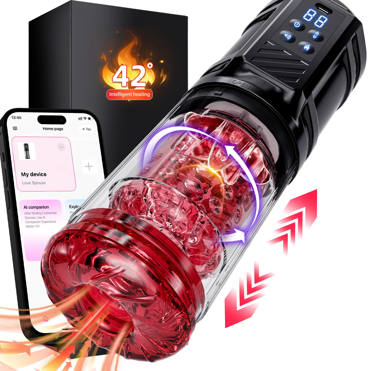 Automatic Male Masturbator Heated Telescopic Rotating Sucking Thrusting Blowjob Cup Adult Sex Toy Stroker for Men with Heating