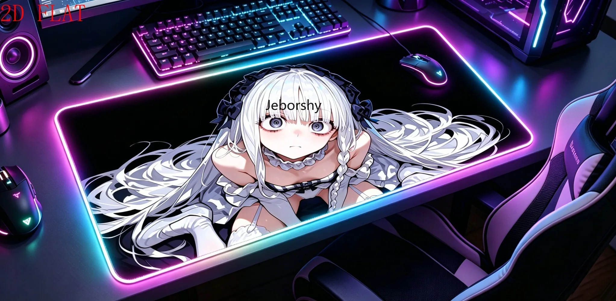 Large LED Backlit Desk Mat, Anime Girl in Lolita Style, Great Gift for Anime Fans & PC Gamers