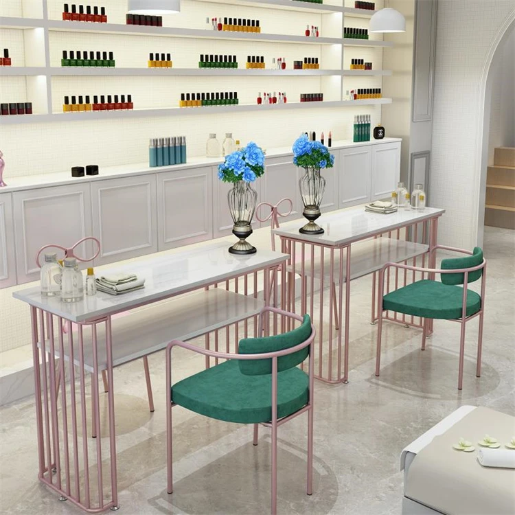 Color Beauty Single Double Marble Nail Table Chair Hot Selling Nail Table