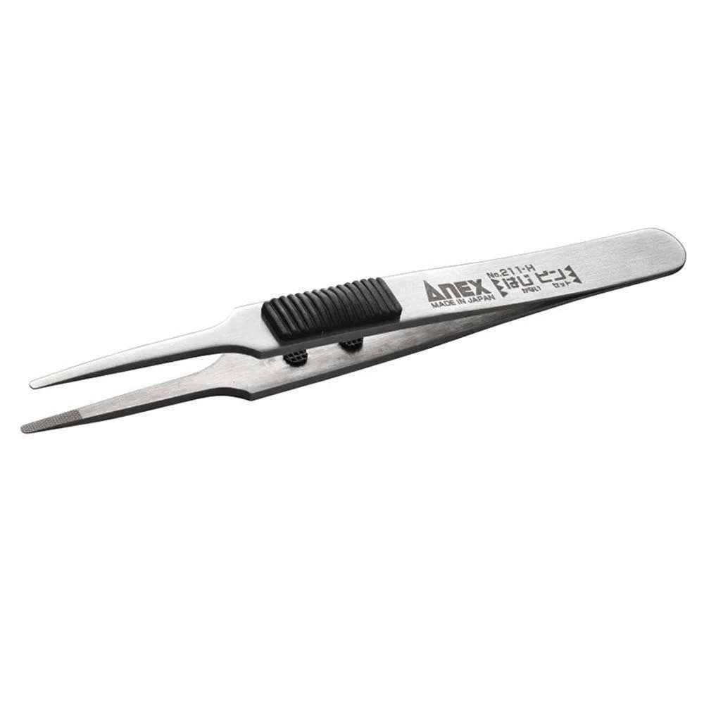 ANEX 211-H Round Tip Tweezers 120mm SUS420J2 Stainless Steel TPE Non-Slip Rubber Grip for Jewelry Craft Small Parts Gripping