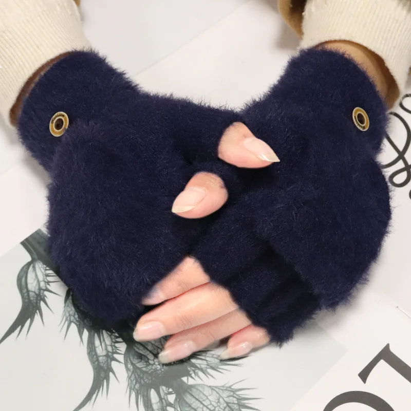 Women's Winter Warm Fleece Gloves, Student Fingerless Flip-Top Gloves, Outdoor Gloves, Thickened Cold-Proof Popular Bestseller