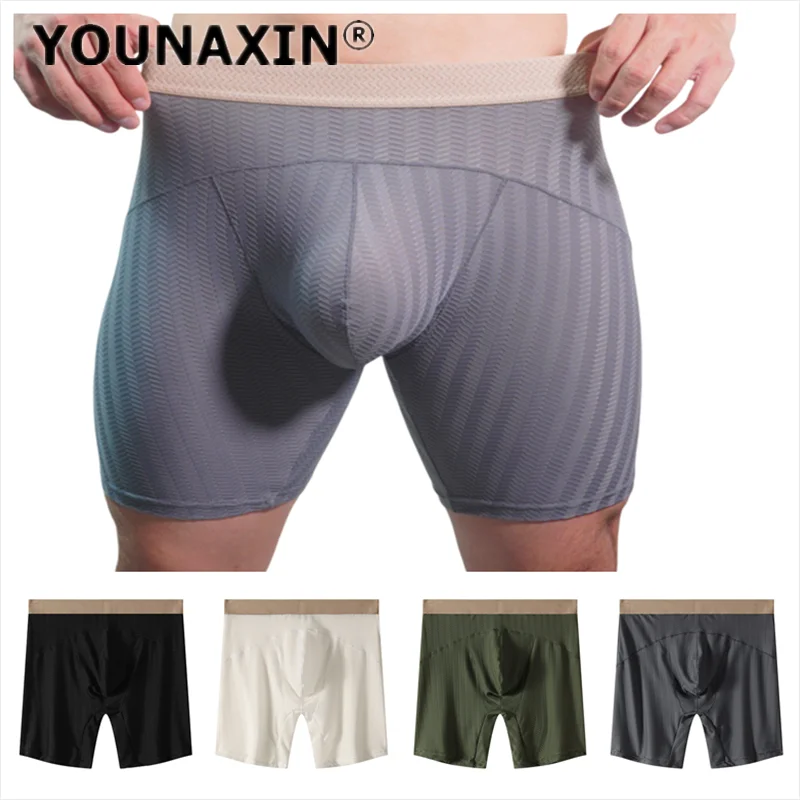 EU Size M L XL 2XL Men's Long Leg Boxer Briefs Nylon Underwear Gym Training Fitness Sexy Shorts Sports Underpants Quick Dry