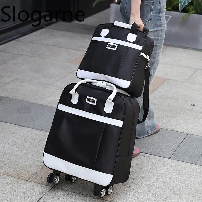 2pcs/set Universal Wheels Travel Bag Women Rolling Travel Bag Men Large Capacity Luggage Suitcase with Handbags Wheeled Backpack