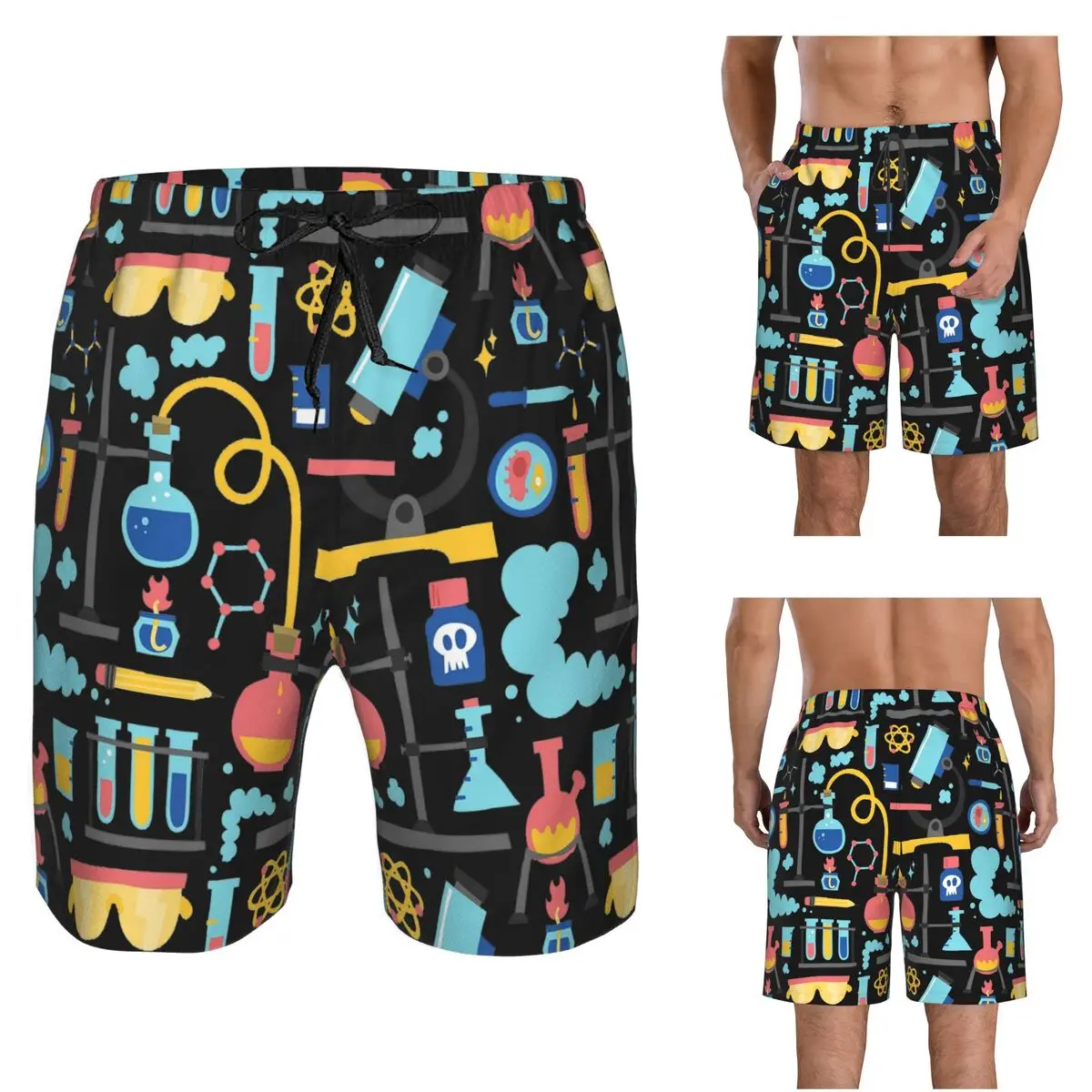 Chemistry Lab Science Equipment Pattern Trunks Beach Board Shorts Casual Quick Dry Swimming Summer Men Pants