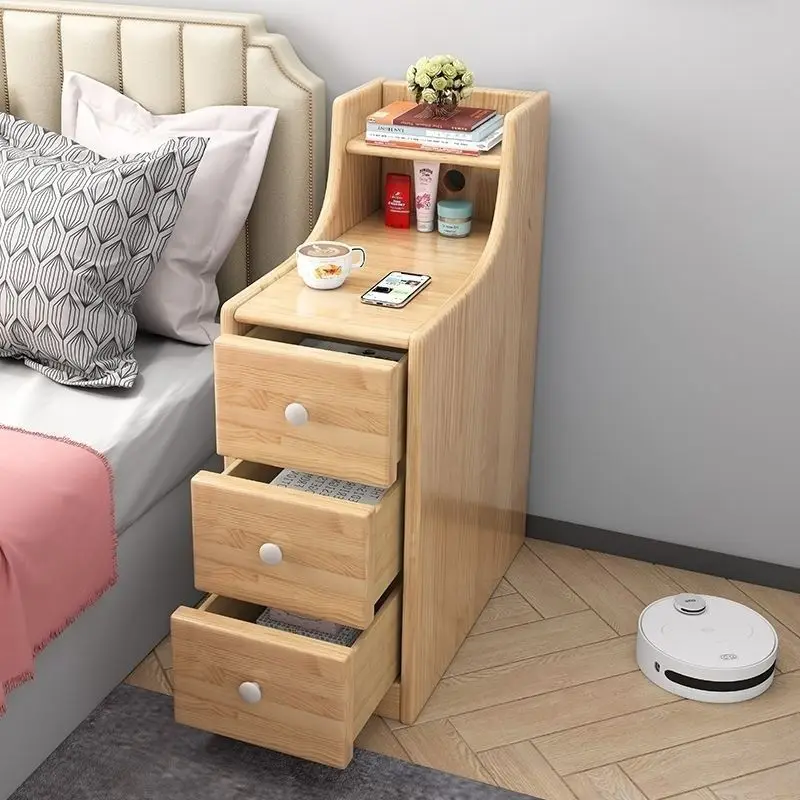 Bedside tables, small narrow cabinets, bedroom ultra-narrow sofa sideboards, solid wood sandwich bedside storage