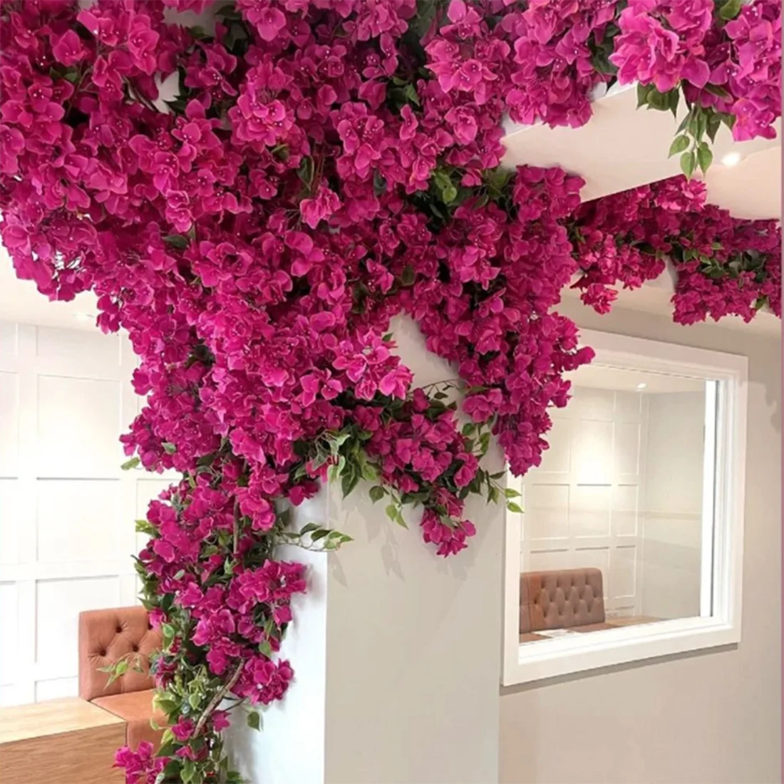 Artificial Bougainvillea Blossom Tree Decor with 30 Branches+4 Tree Vine, Artificial Bougainvillea Flowers for Indoor Wedding
