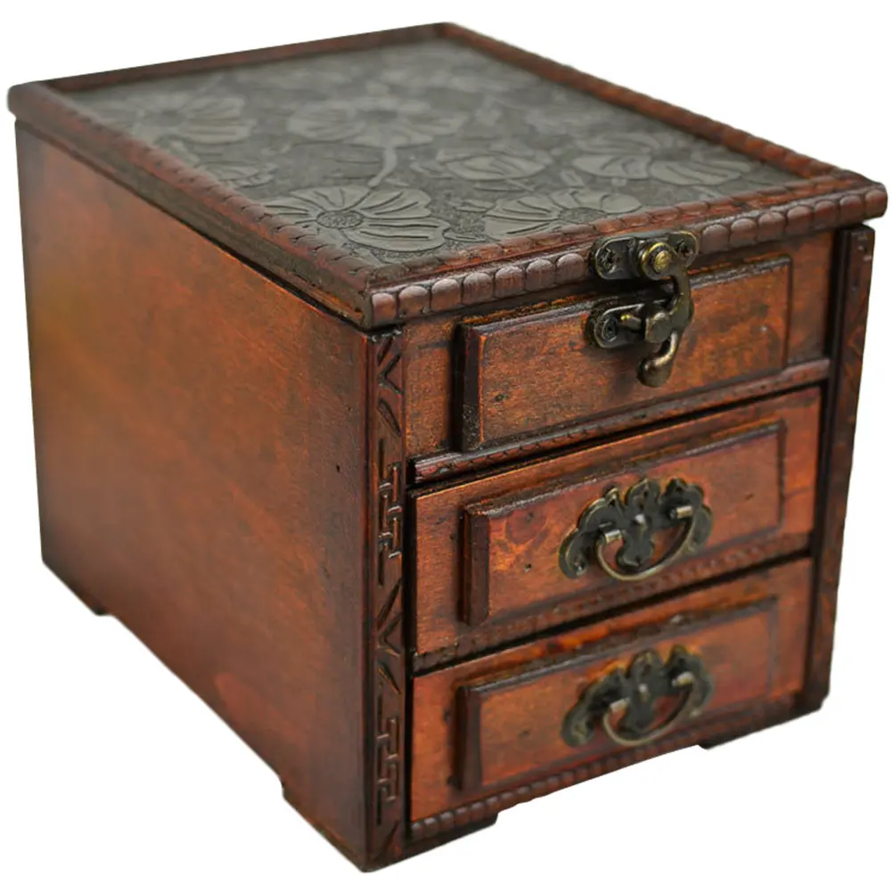 Vintage Wooden Jewelry Box with Mirror  Drawer-Style Storage Case for Rings, Necklaces, Earrings  Retro Desktop Organizer
