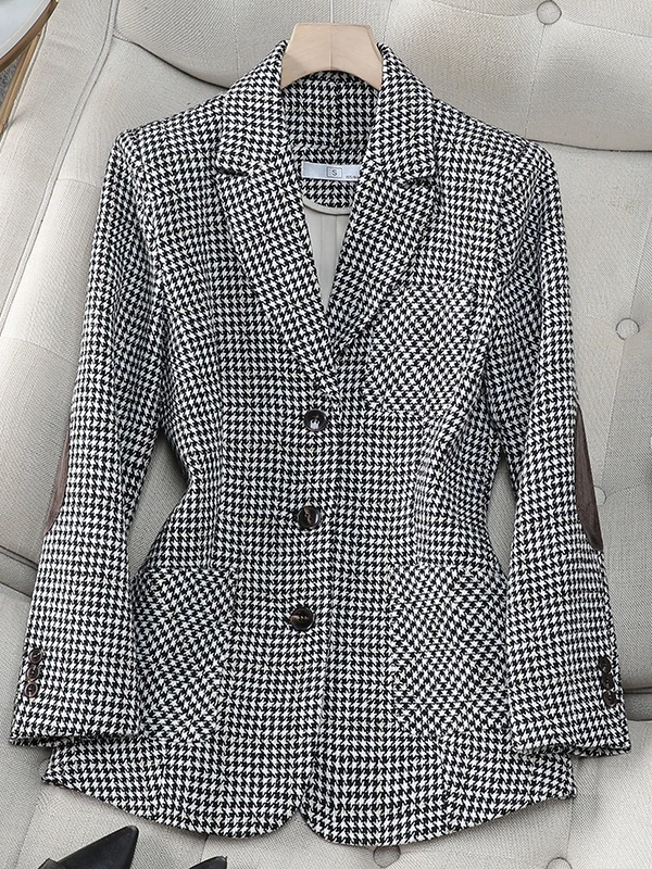 Casual Plaid Suit Jacket Women's Fashionable Winter Design Commute Style Loose Fit Long Sleeve Single Button Coat