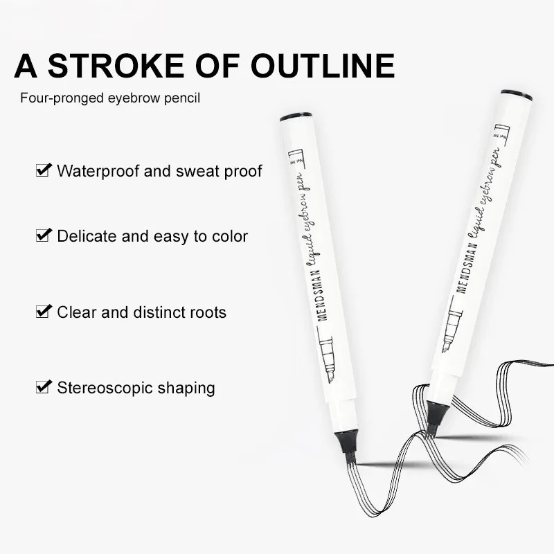 Fine Tip 4Prong Liquid Eyebrow Pen, LongLasting Smooth ForkTip Brow Makeup for Natural Eyebrow Drawing