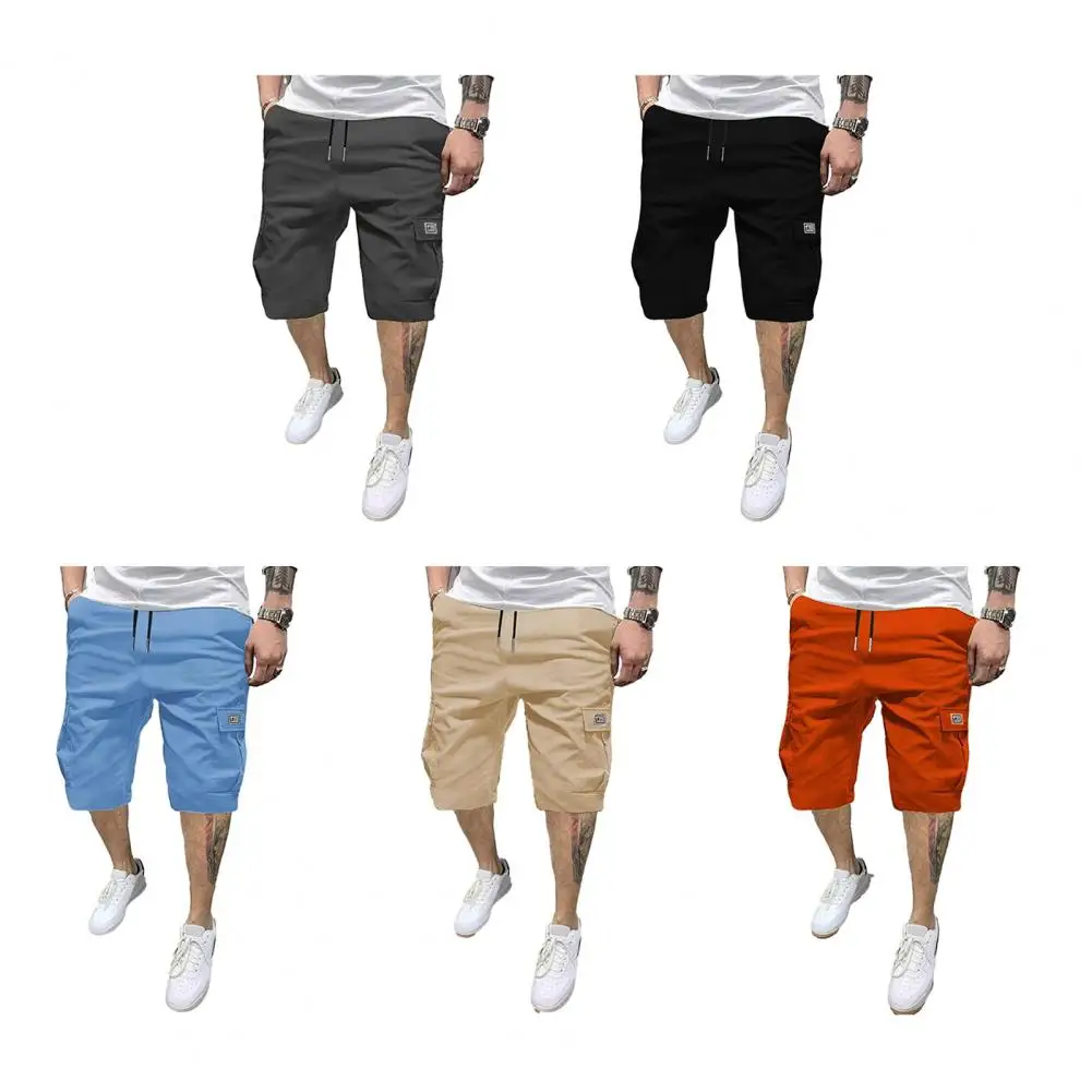 Mens Cargo Shorts Long Short Pants For Men Solid Multi Pocket Elastic Waist Bermuda With Draw String Half Cotton Luxury Wide