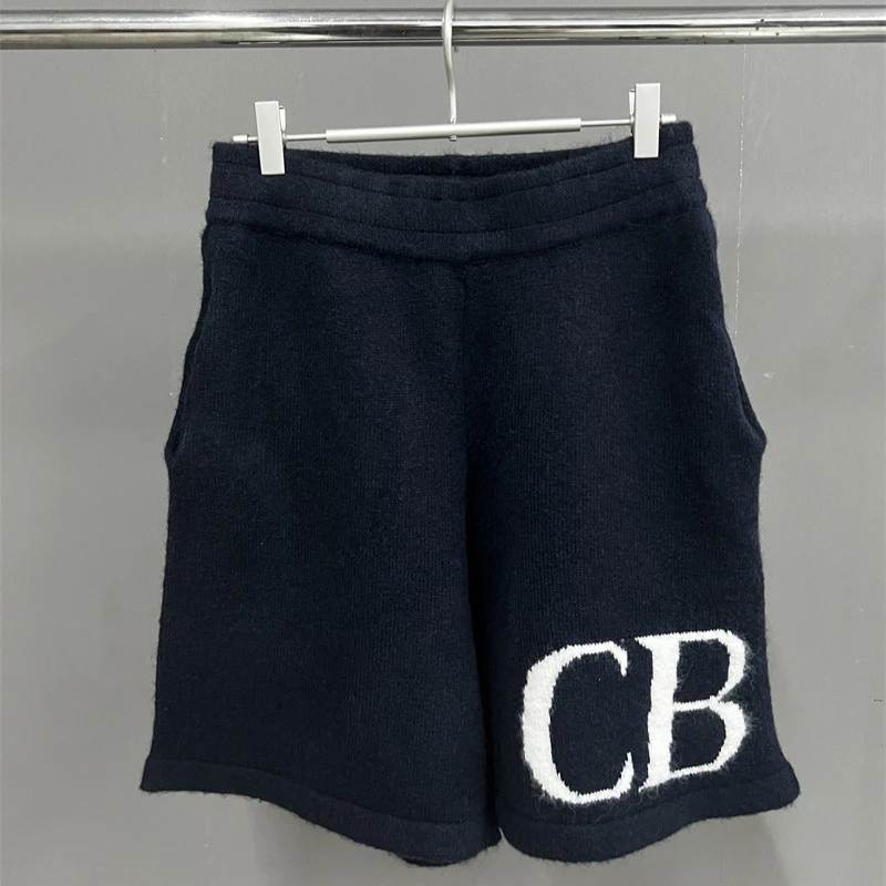 Dark Blue CB Shorts Men Women 1:1 Best Quality CB Logo Jacquard Oversized Shorts Casual Knitted Pants