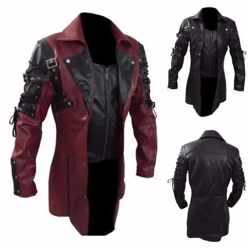 Man Locomotive Middle Ages Vintage Leather Jacket Plus Size 5Xl Warm Keeping Windproof Long Outwear Cool Motorcycle Casual Coat