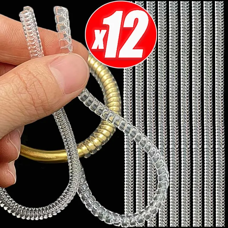 1/12pcs Transparent Gold Spiral Based Ring Tools Spring Coil Ring Size Adjust Guard Tightener Reducer Resizing Tool for Jewelry