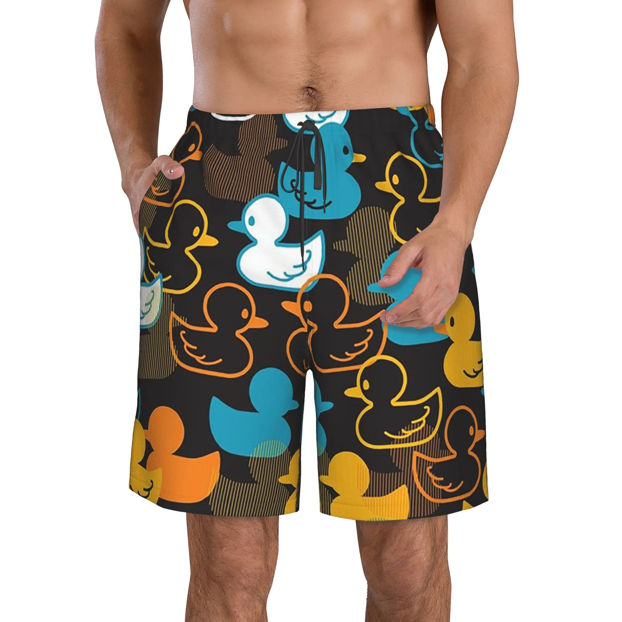 Tropical Colorful Duck Print Trunks Beach Board Shorts Casual Quick Dry Swimming Summer Men Pants