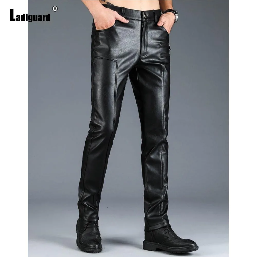 2025 Mens Fashion Rock Style PU Leather Pants Sexy Night Club Dance Pants Men's Multi-zipper Faux Leather Motorcycle Trouser New