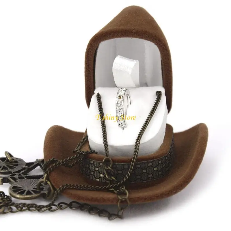 N58F Creative Cowboy Hat Rings Box Jewellery Display Storage for Case