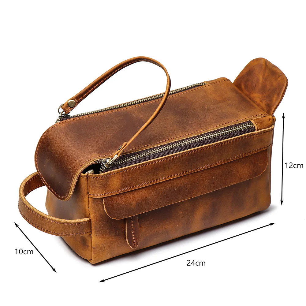 Men's summer vintage leather handbag multifunctional makeup bag large capacity toiletries storage bag new solid color handbag