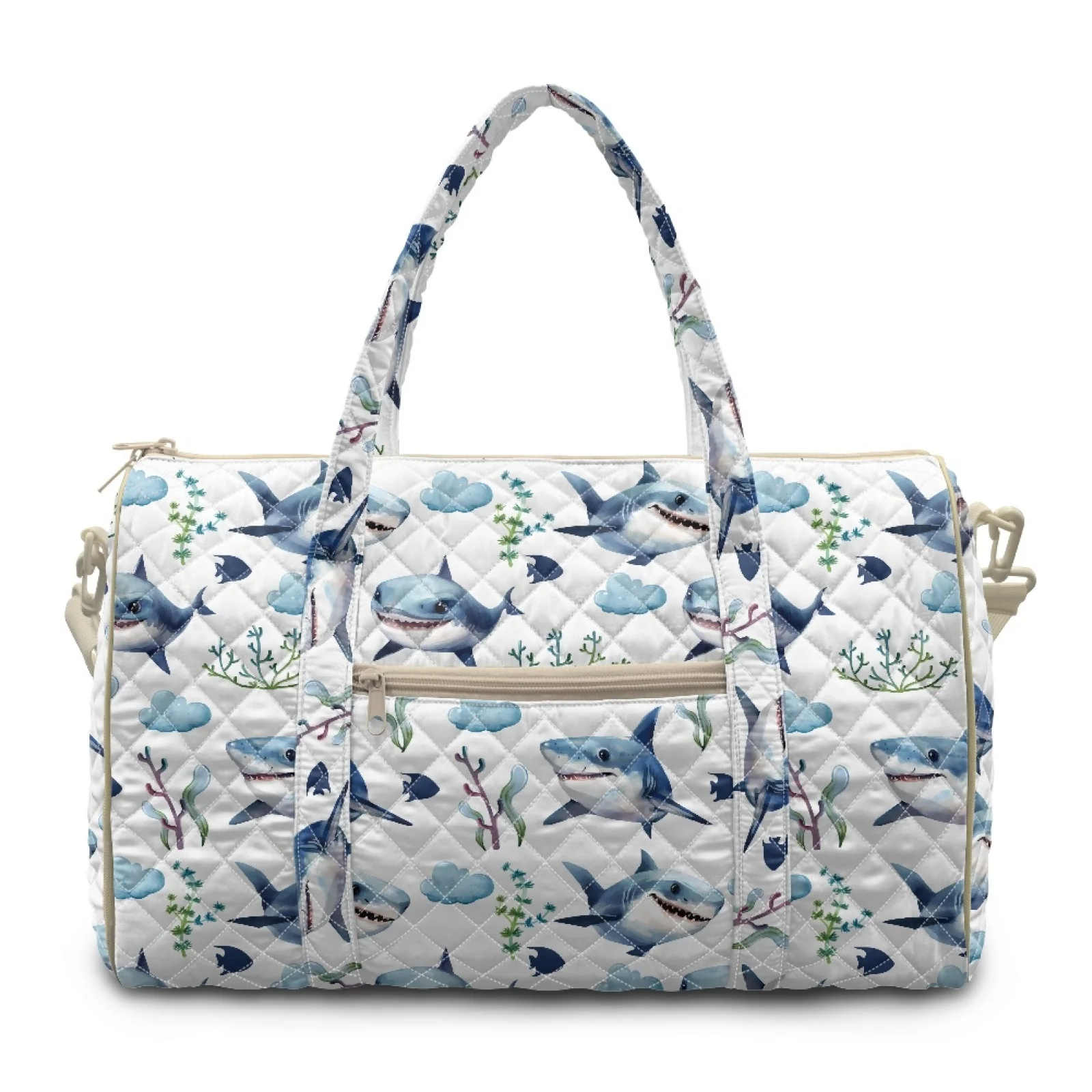 Coloranimal Sharks Drawing 2026 New Quilted Tote Bag for Women Large Capacity Quilted Duffle Bag