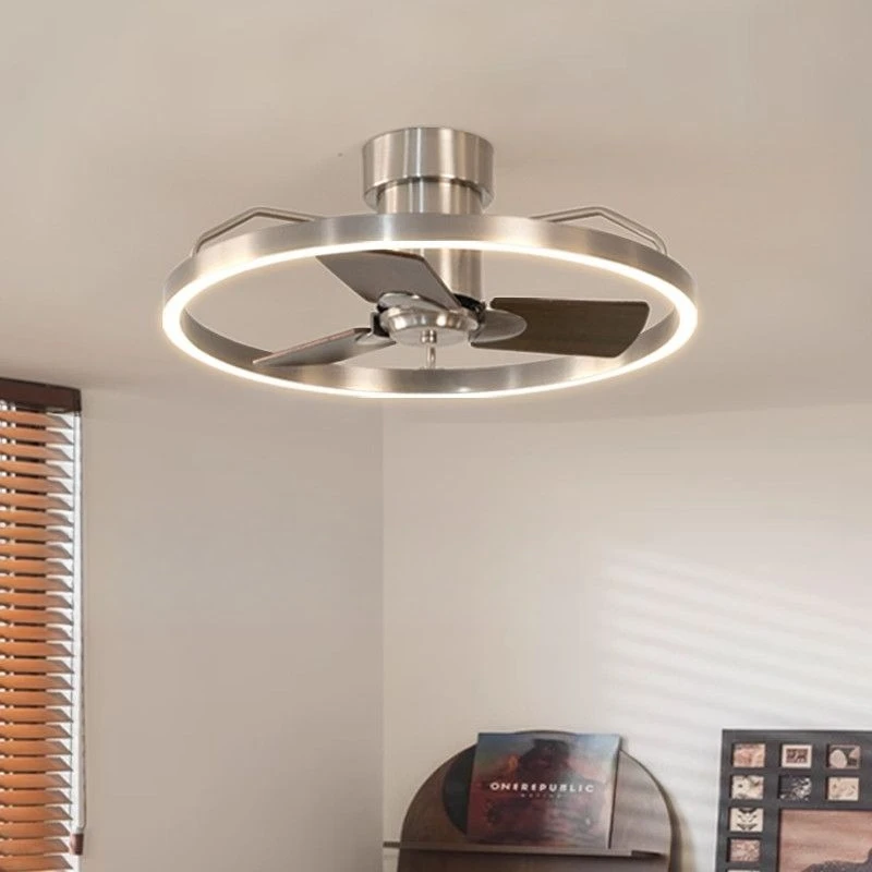 Modern LED Ring Flush Mount Ceiling Fan Light Quiet for Bedroom Living Room