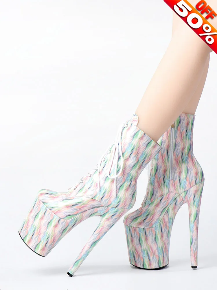 New Style Women's Striped 8-Inch Stripper Heels Exotic Dancer Pole Dance Shoes with 20cm Platform Ankle Boots for Nightclub Sexy