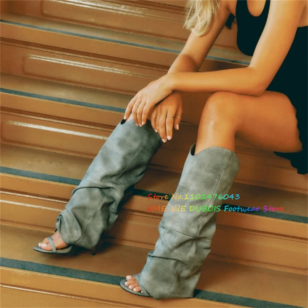 Sexy Open Toe High Heel Sandals Summer New Stiletto Heel Elegant Cut-Out Pleated Plus Size Runway Knee High Boot For Ladies