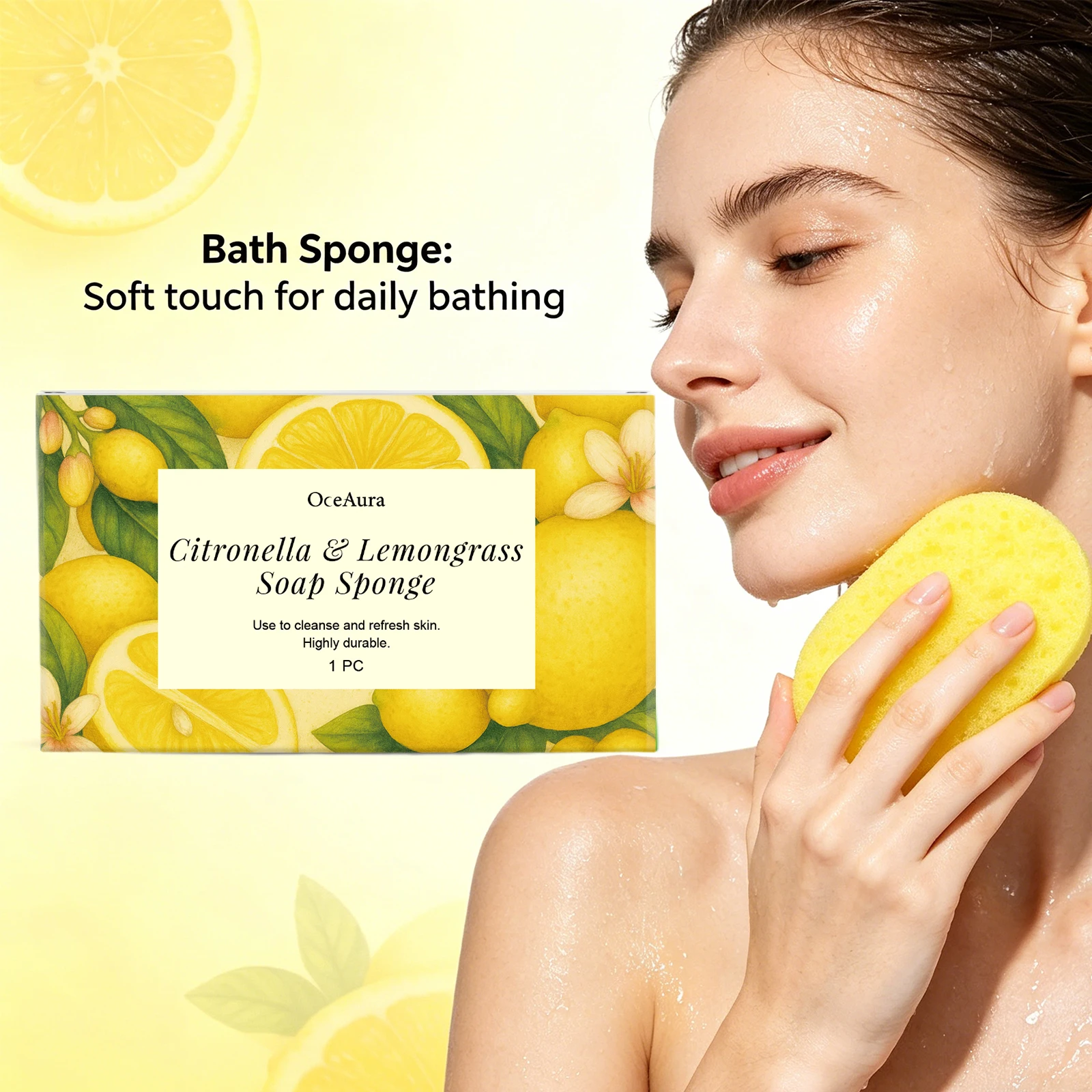 Lemongrass Lemon Bath Sponge Exfoliating Remove Oil Control Daily Body Cleansing Refreshing Brightening Skin Shower Use