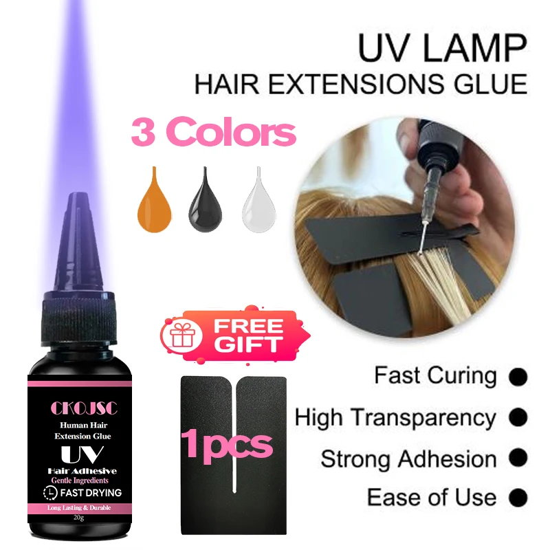 Clear UV light hair extension glue with 20g UV light remover black 20ml V light hair extension glue for itip hair extension fast