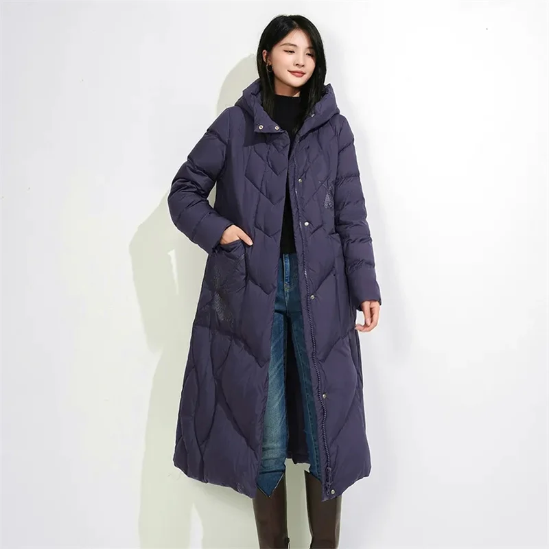 Women's Long over Knee Thiened down Cotton Jaet Bread Sle Loose Fit Winter New Sle Korean Version Coat Outerwear