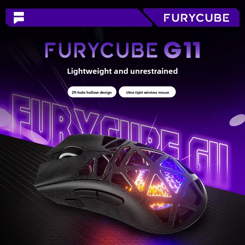 Furycube G11 Mouse Wireless Bluetooth Mouse 3-mode Hollow Game Mouses Paw3311 Rgb E-Sport Mouse Lightweight Game Accessories