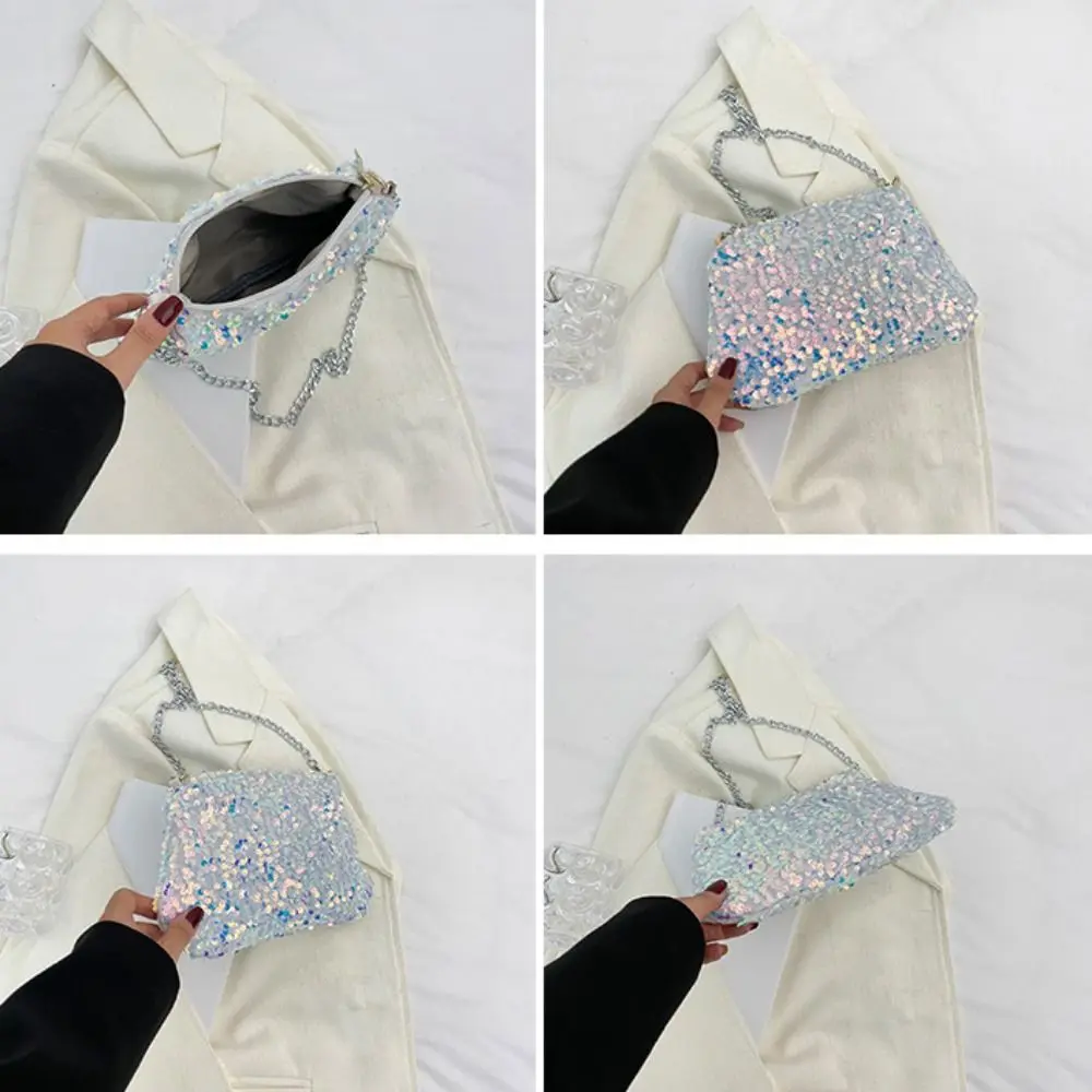 Simple Solid Color Sequins Crossbody Bag Korean Style Chain Small Square Bag INS Pocket Bag Sequins Shoulder Bag Lady