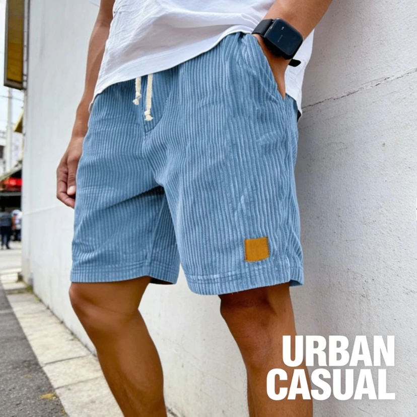 New Mens Retro Embroidered Logo Corduroy Shorts Fashion Lace Up Casual Wear Comfortable Outdoor Short Pants