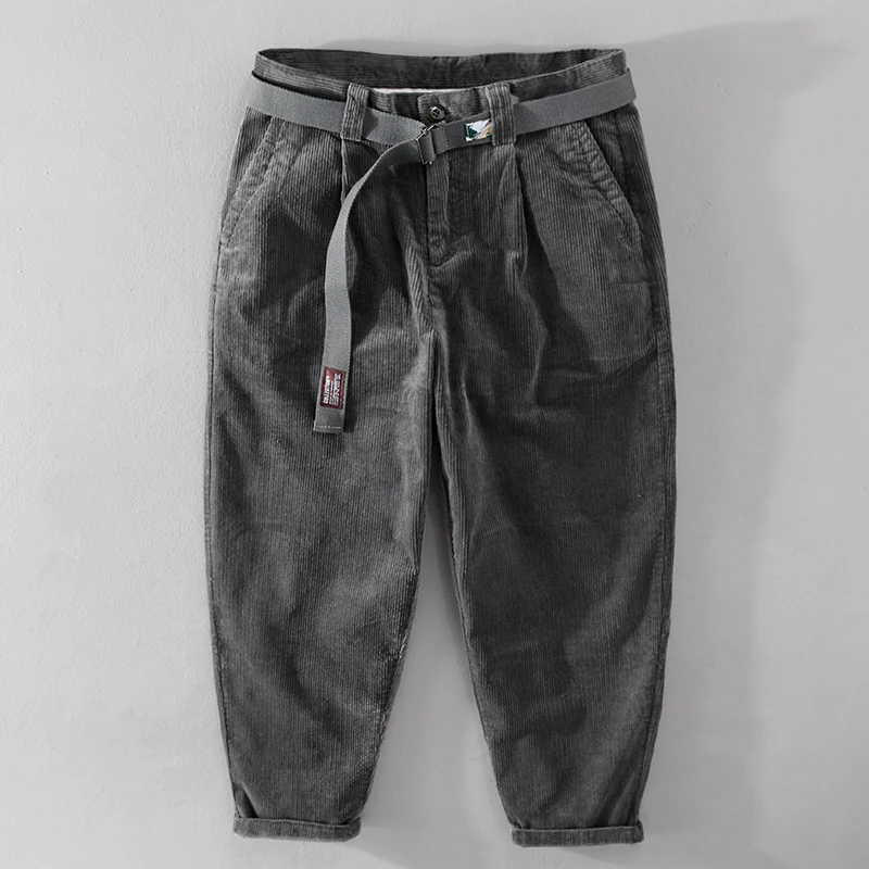 Designer Thick Corduroy Cotton Pants Men Brand Trend Retro Stright With Belt Trousers 29-36 Pantalones Hombre Drop Shipping