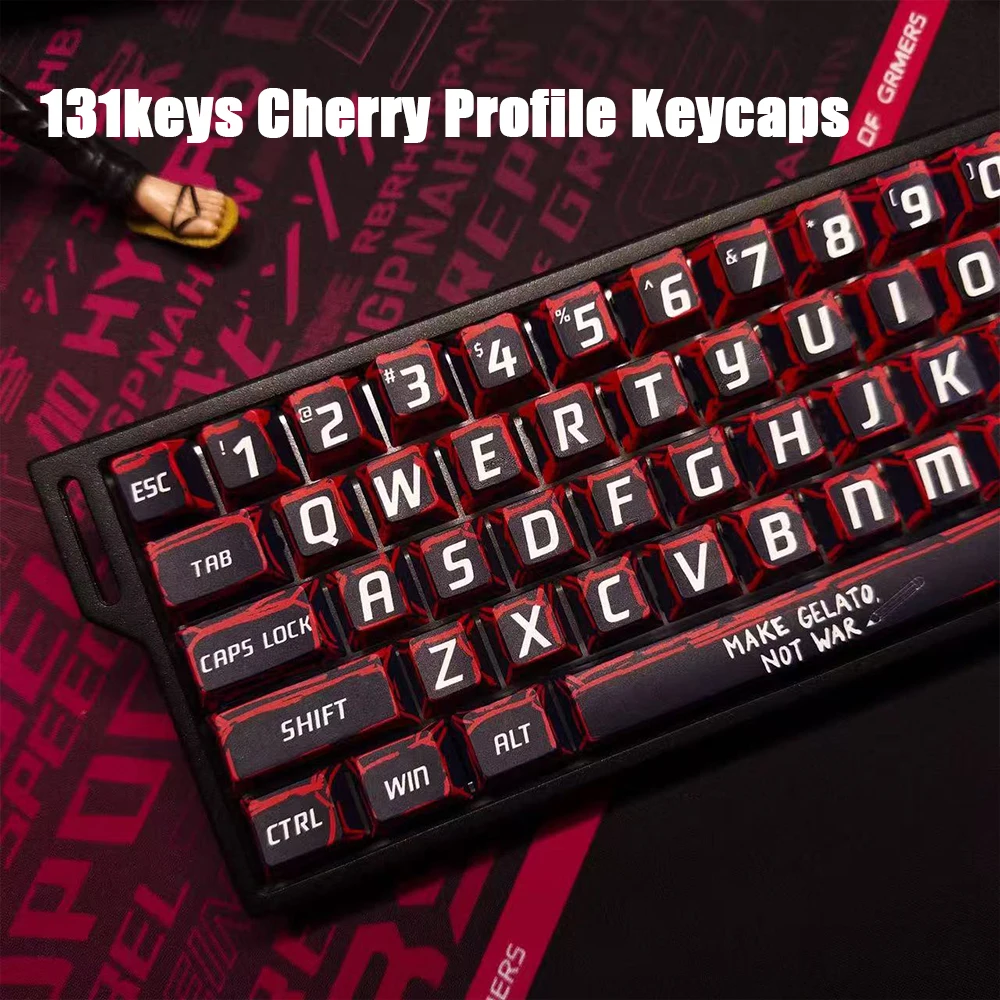 Minimalist Black Red Large-Character Comic Keycaps PBT Five-Sided dye-sublimated Keycaps for Cherry Wooting Mechanical Keyboards